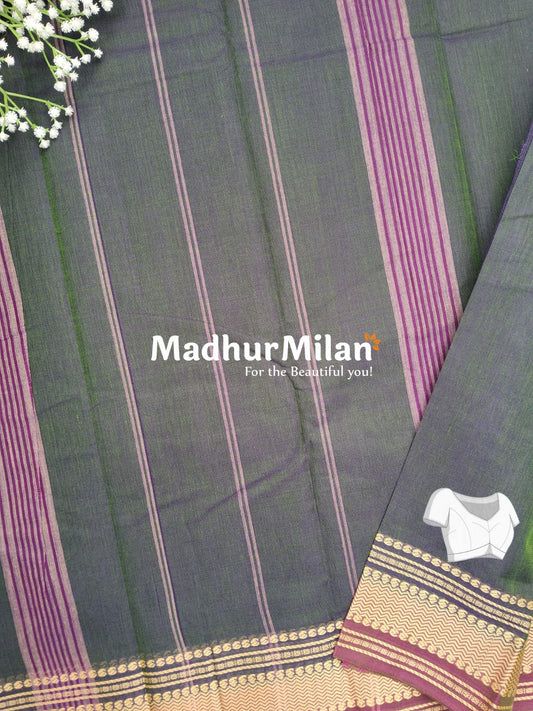 CHETTINAD COTTON SAREE DUSTY GREEN ONION