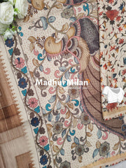 SEMI TUSSAR KALAMKARI PALLU SAREE BROWN