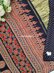AJRAKH PRINT GAJI MODAL SAREE BLACK