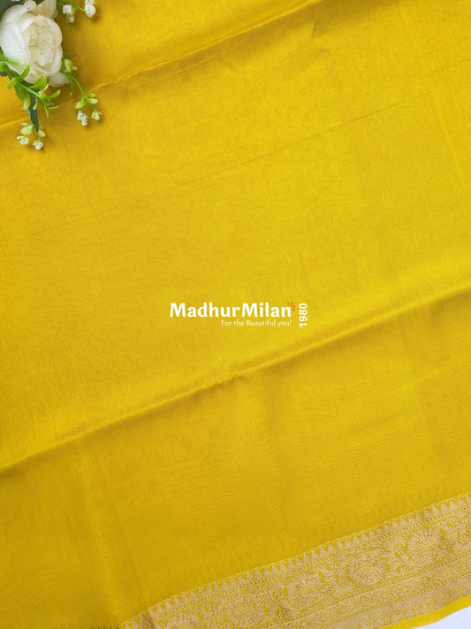 BANARASI BAMBO0 RAW SILK SAREE LEMON YELLOW