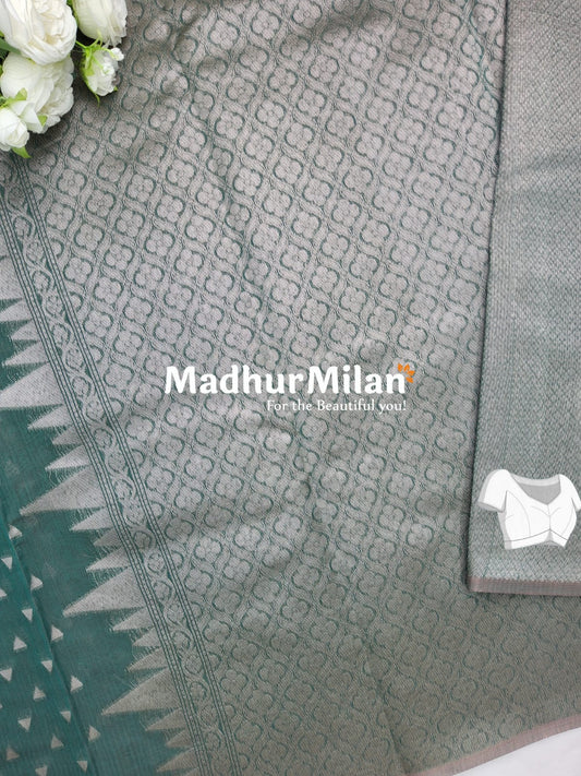 KOVAI TEMPLE SILK COTTON SAREE DUSTY GREEN