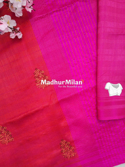 SATTVA RAW SILK EMBROIDERY WORK SAREE PINK