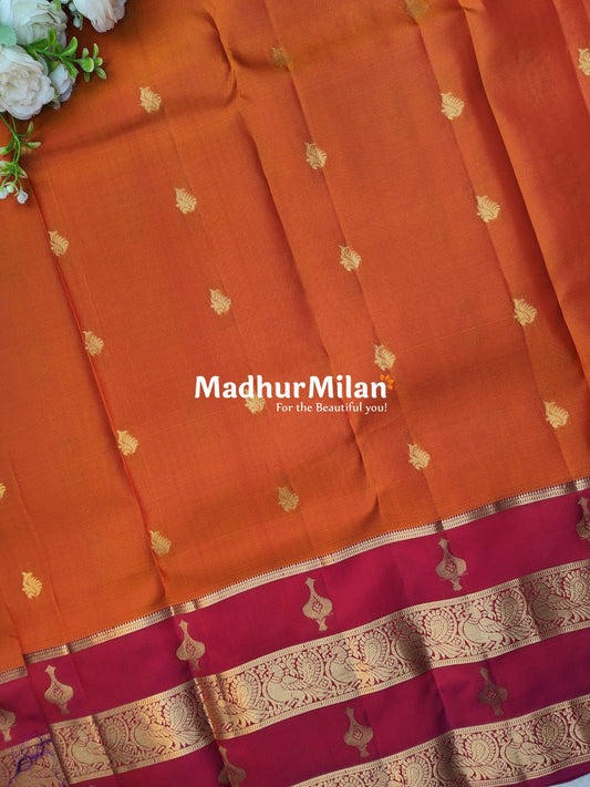 KANCHI BUTTA BENTEX BORDER SAREE ORANGE PINK