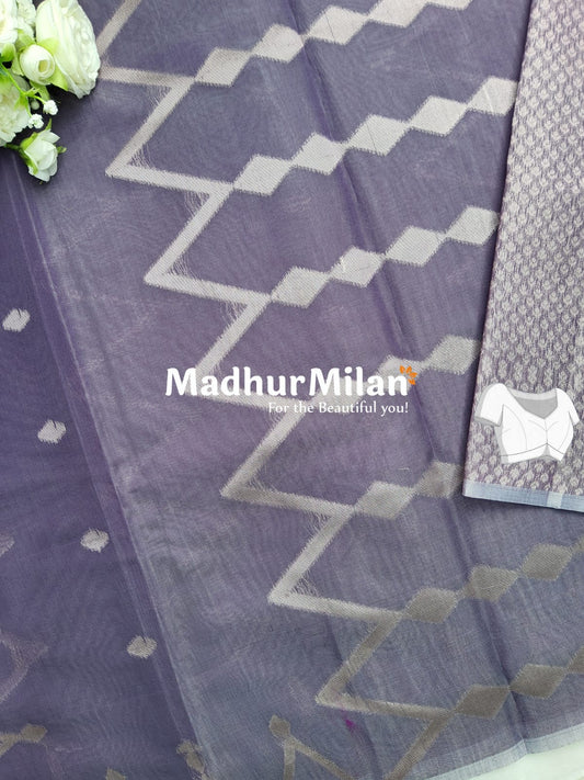 KOVAI ZIG ZAG BORDER SILK COTTON SAREE DUSTY PURPLE