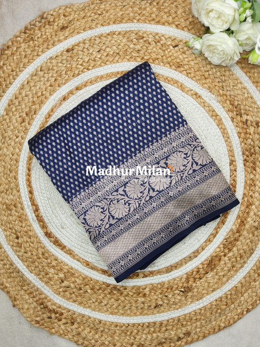 CHARVI BANARASI CREPE SILK SAREE NAVY BLUE