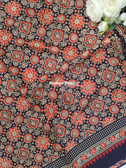 AJRAKH PRINT GAJI MODAL SAREE BLACK