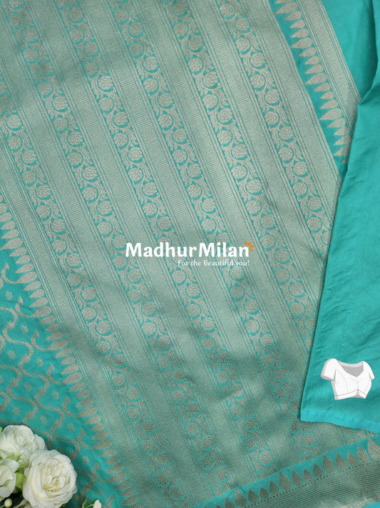 CHARVI BANARASI CREPE SILK SAREE TURQUOISE BLUE