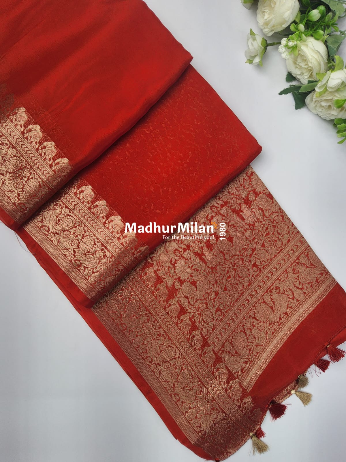 BANARASI RUSSIAN CREPE SAREE RED