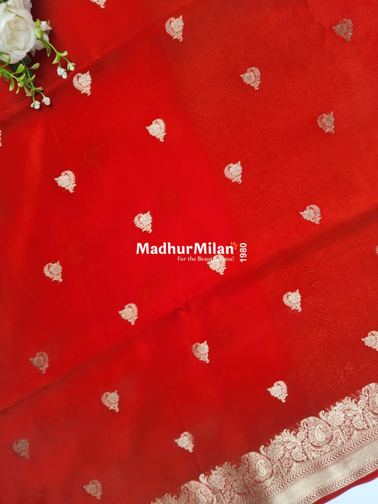 BANARASI BUTTA RUSSIAN CREPE SAREE RED