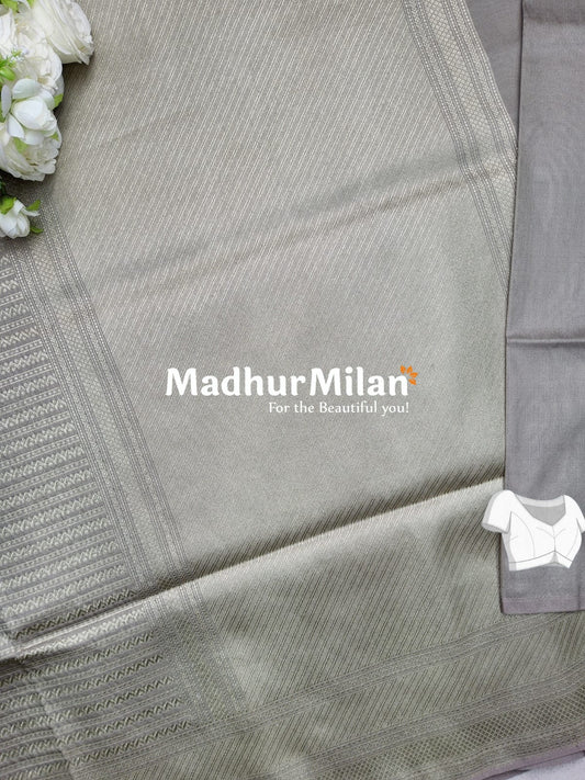 BANARASI TANCHOI ZARI WOVEN SAREE PEWTER