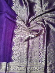 MAYA BANARASI CREPE PLAIN BODY GOLD JARI BORDER SAREE PURPLE