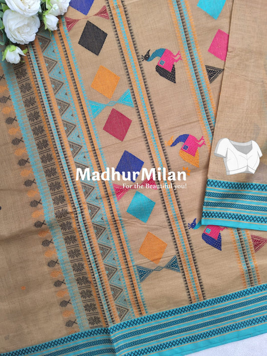 SUTI WEAVING COTTON SAREE CARAMEL BROWN