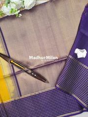 CHECKS BORDER SOFT SILK SAREE YELLOW PURPLE