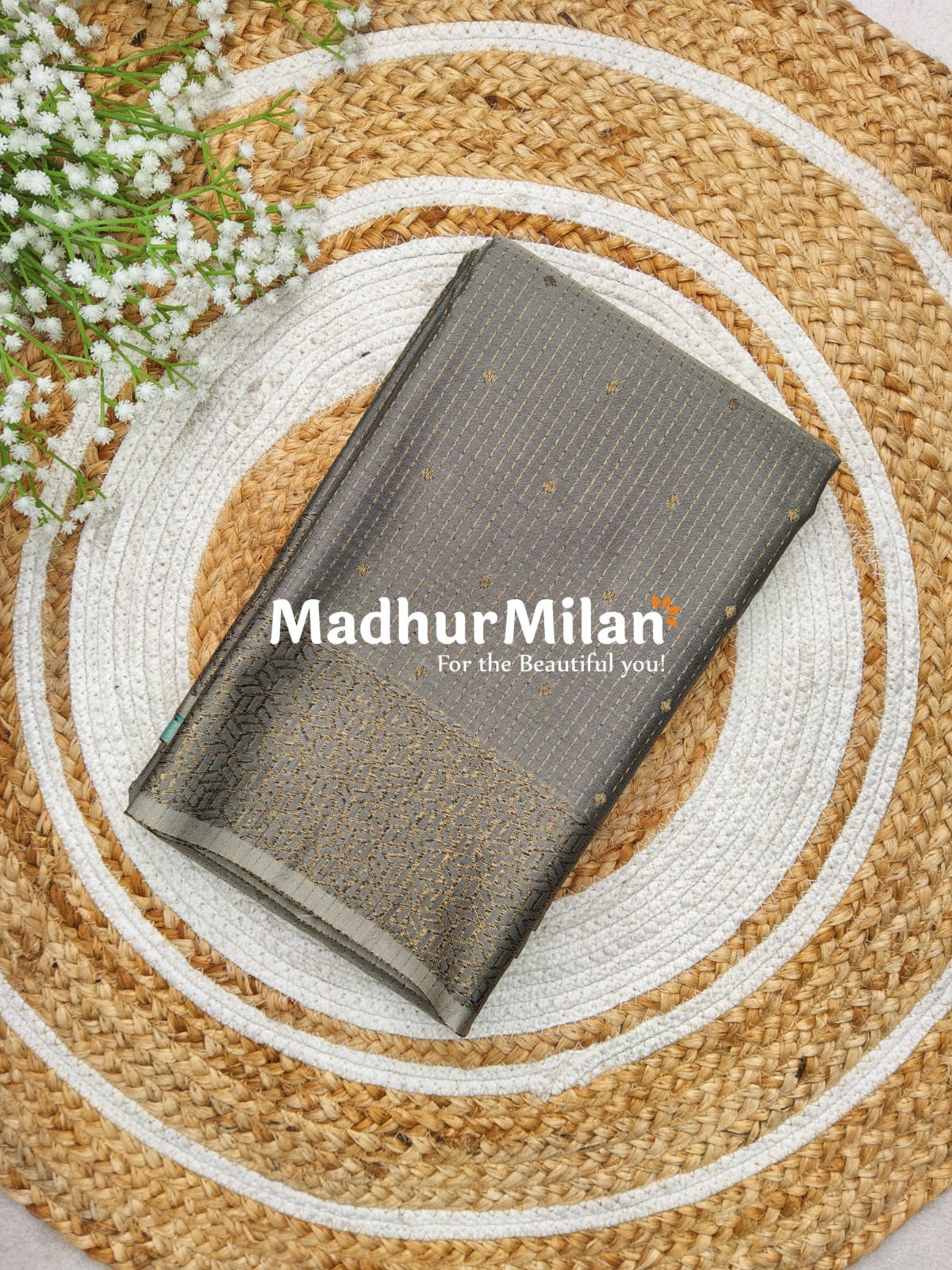 RUBY TUSSER SILK SAREE DUSTY DEEP GREY RAMA