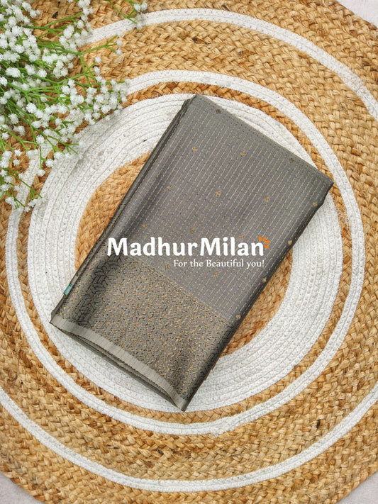 RUBY TUSSER SILK SAREE DUSTY DEEP GREY RAMA
