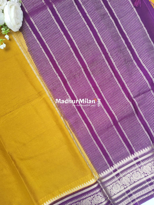 SEMI CREPE SILK SAREE GOLD PURPLE