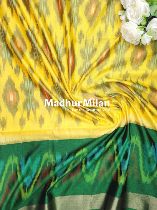 RUBY SILK POCHAMPALLY SAREE YELLOW GREEN