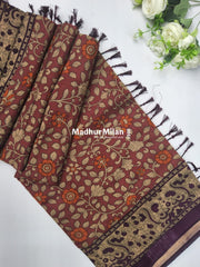 KALAMKARI PRINT KAJU SILK SAREE DUSTY BRICK