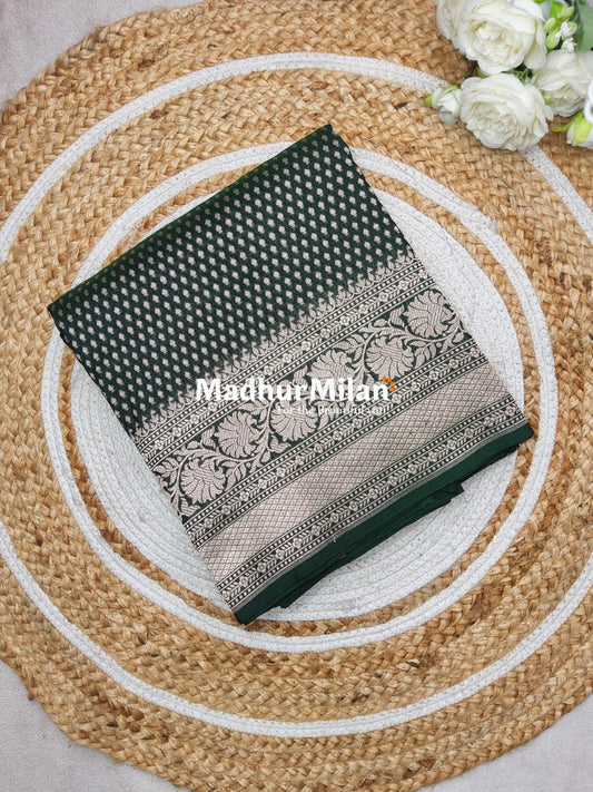 CHARVI BANARASI CREPE SILK SAREE DARK GREEN