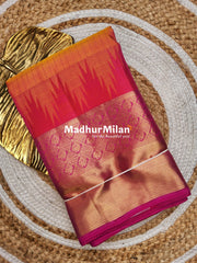 CHECKS TEMPLE JARI BORDER SAREE DARK CORAL PINK