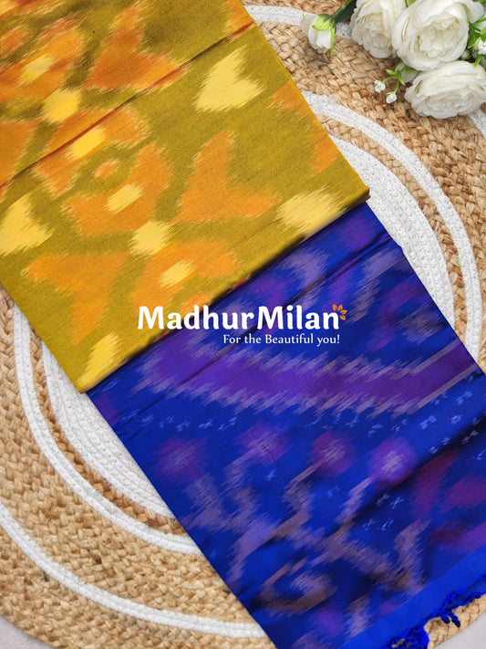 RUBY SILK POCHAMPALLY SAREE YELLOW BLUE