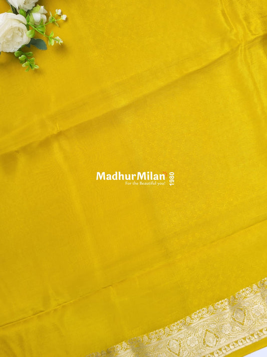 MAYA BANARASI RUSSIAN CREPE SAREE LEMON YELLOW