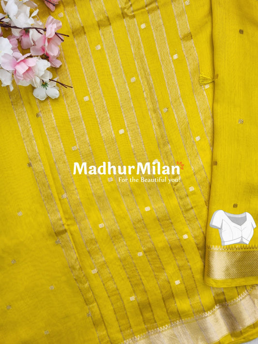 BORDER BUTTA WEAVE SAREE YELLOW