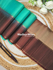 CHECKS BORDER SOFT SILK SAREE SEA GREEN BROWN