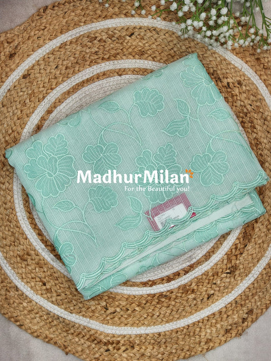 KOTA DORIA EMBROIDERY WORK SAREE LIGHT AQUA