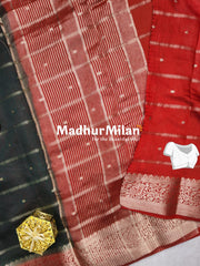 DISPUR SILK SAREE DARK GREEN RED