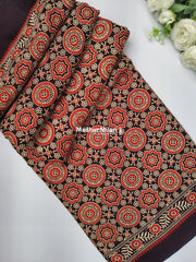AJRAKH PRINT GAJI MODAL SAREE CHOCOLATE BROWN