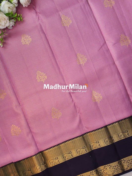 KANCHI CHECKS BUTTA BENTEX BORDER SAREE PINK BROWN
