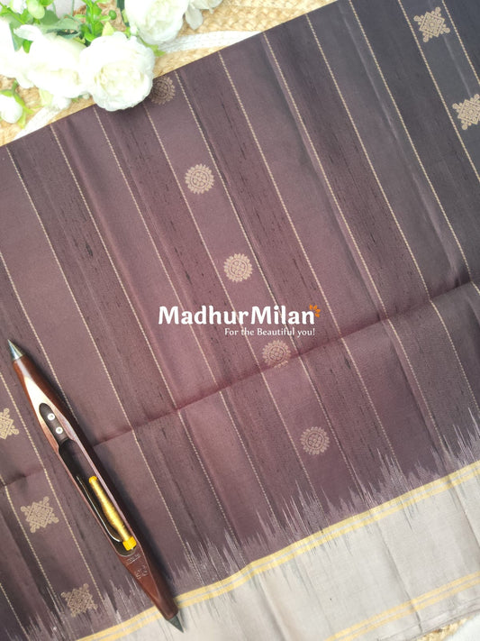 STRIPES BUTTA SOFT JUTE SLUB SILK SAREE BROWN BEIGE