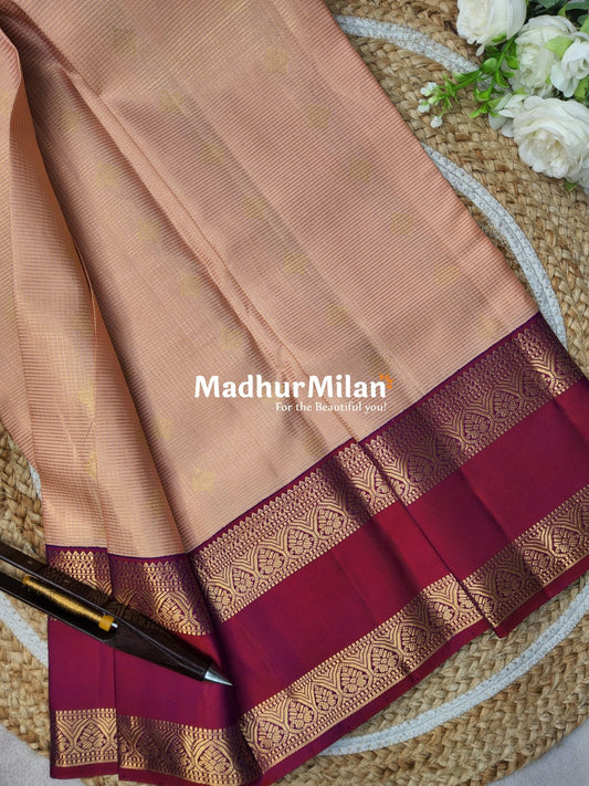 KANCHI STRIPES BUTTA BENTEX BORDER SAREE PEACH PINK