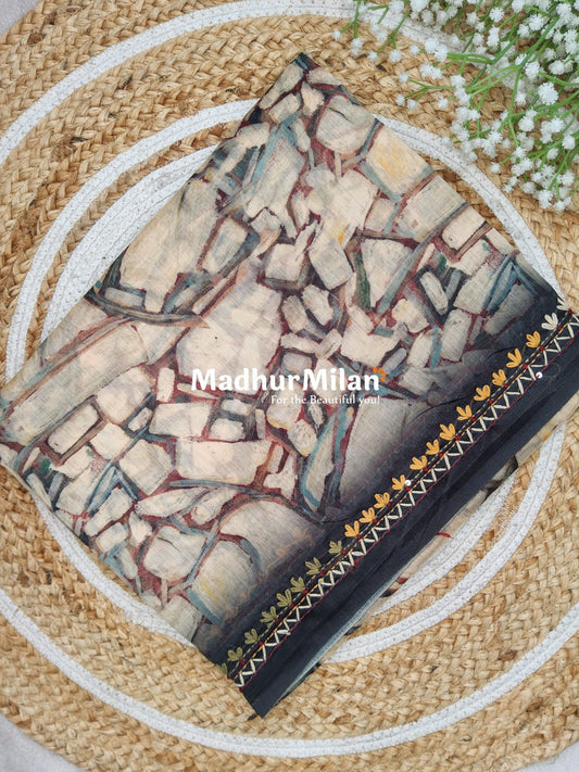 CHANDERI PRINTED WORK SAREE DARK GREEN