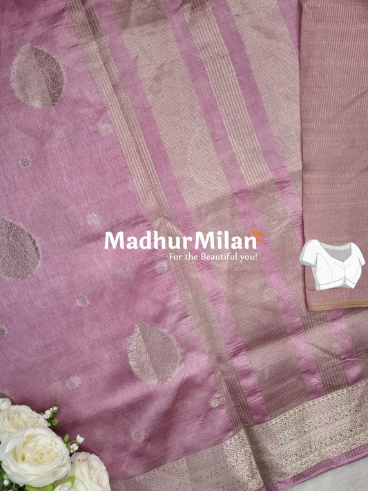 RESHAM SILK WEAVING SAREE ONION PINK