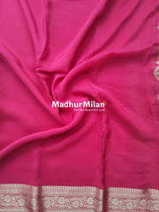 MAYA BANARASI CREPE PLAIN BODY GOLD JARI BORDER SAREE PINK