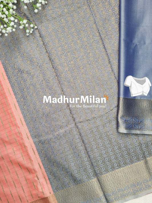 RUBY TUSSER SILK SAREE DUSTY PINK GREY