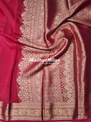MAYA BANARASI CREPE PLAIN BODY GOLD JARI BORDER SAREE PINK
