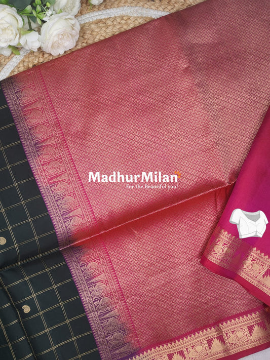 UPPADA SOFT SILK SAREE DARK GREEN PINK
