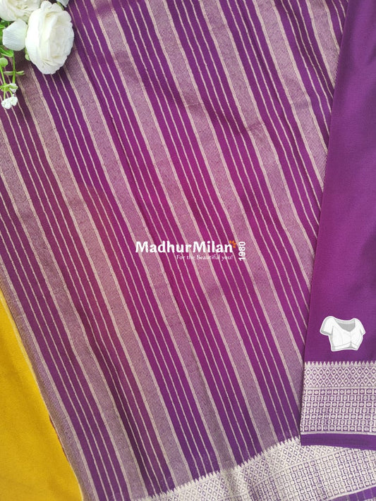 SEMI CREPE SILK SAREE GOLD PURPLE