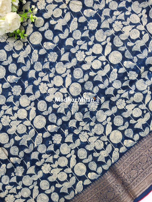 BLUELOOM CHANDERI SAREE BLUE