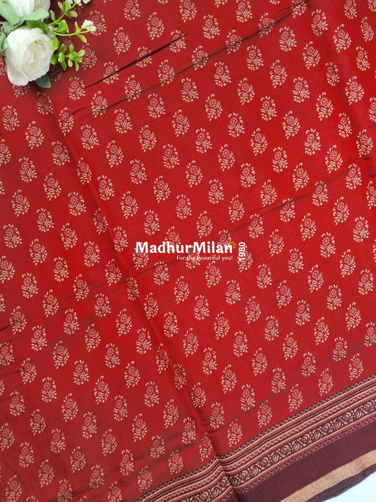 BAGRU PRINT KAJU SILK SAREE RED