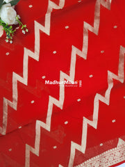 BANARASI ZIG ZAG RUSSIAN CREPE SAREE RED