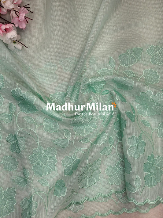 KOTA DORIA EMBROIDERY WORK SAREE LIGHT AQUA