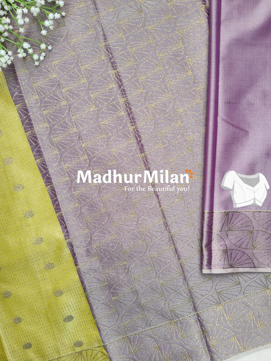 RUBY TUSSER SILK SAREE DUSTY GOLD PURPLE