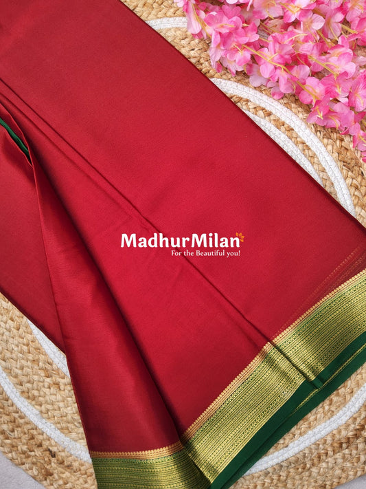 JARI BORDER 3 INCH PURE CREPE SILK SAREE RED GREEN