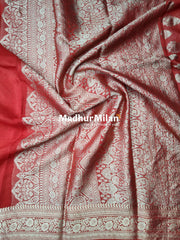 MAYA BANARASI CREPE PLAIN BODY GOLD JARI BORDER SAREE RED