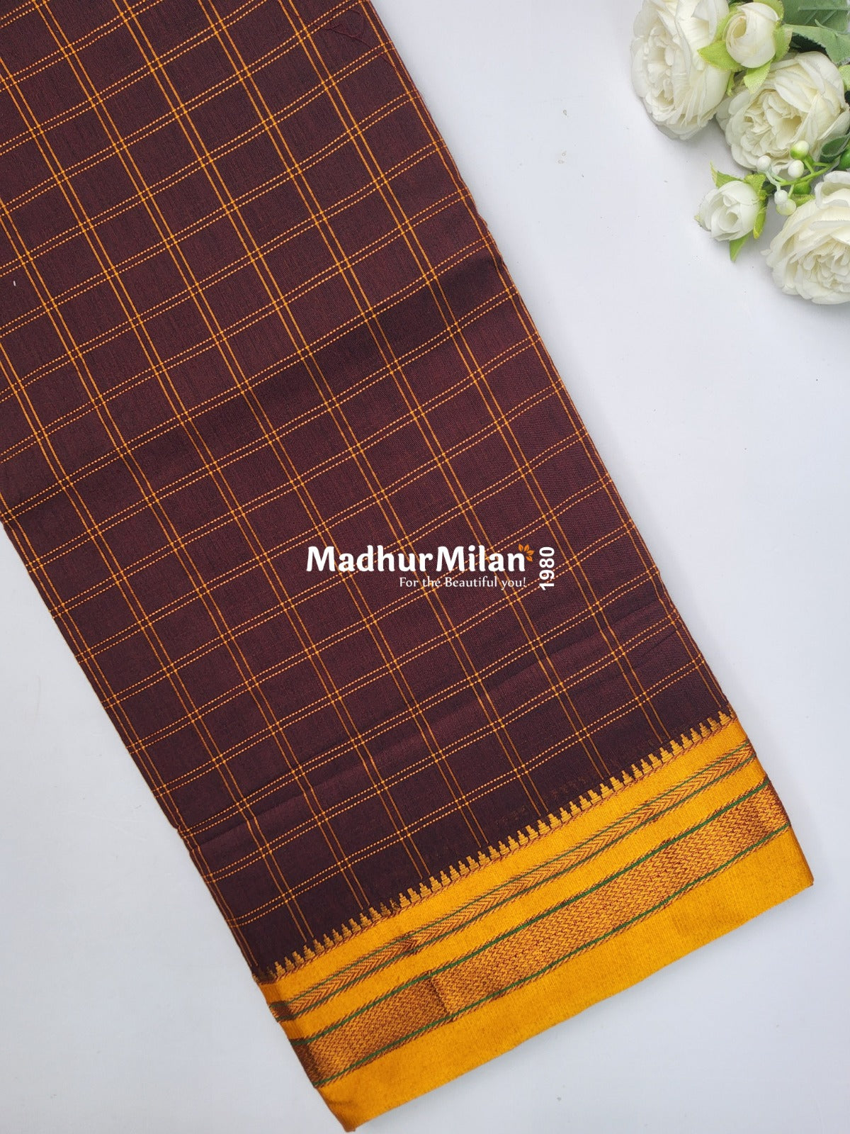 ILKAL BOX CHECKS SAREE BROWN