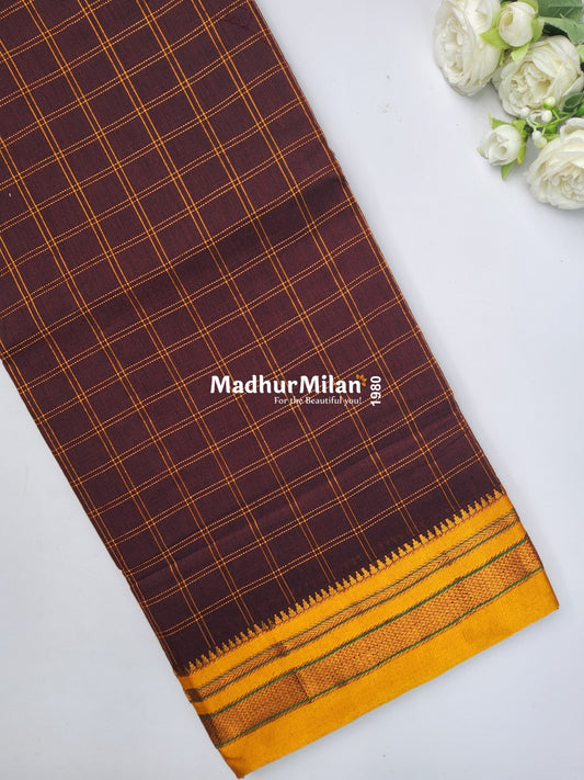 ILKAL BOX CHECKS SAREE BROWN